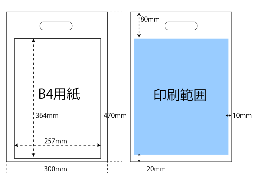 B4楕円抜き袋の印刷範囲説明画像