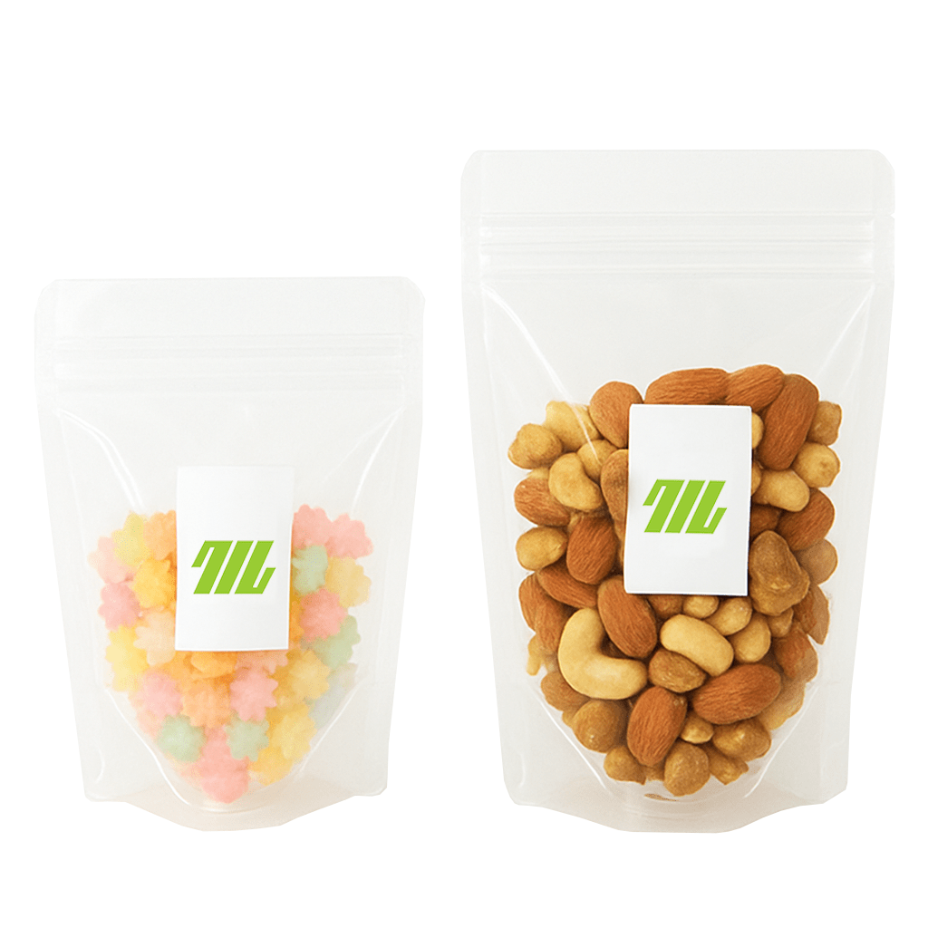スタンド袋にナッツと金平糖を入れたイメージ